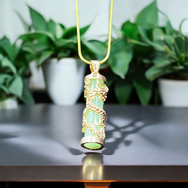 Natural Pillar Pendant Necklace Carved Jewelry Amulet with Glow in Dark Stone