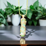 Natural Pillar Pendant Necklace Carved Jewelry Amulet with Glow in Dark Stone