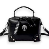 Gothic Crystal Skull Black Patent Mini Box Bag Crossbody Satchel Handbag NEW