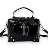 Gothic Crystal Skull Black Box Crossbody Bag Punk Alternative Handbag NEW