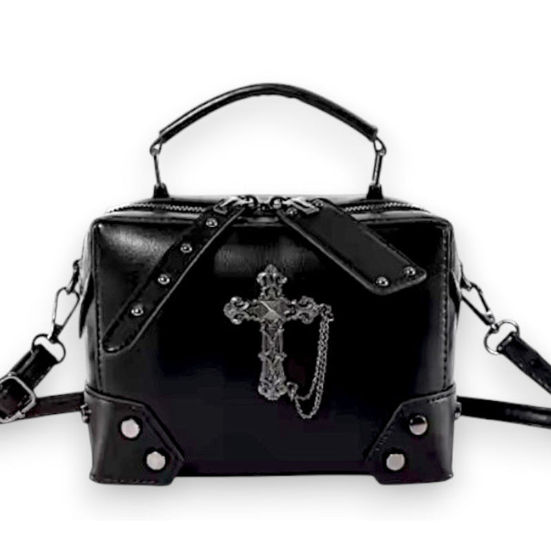 Gothic Crystal Skull Black Box Crossbody Bag Punk Alternative Handbag NEW