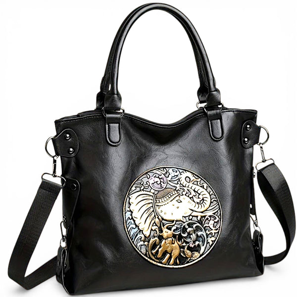 Black Elephant Handbag Gothic Boho Crossbody Purse Large Tote Bag