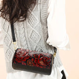 Genuine Leather Floral Crossbody Bag Women's Clutch Purse Boho Vintage Style