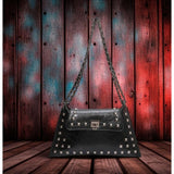 Black Patent Studded Chain Strap Shoulder Bag Flap Clutch Gothic Punk Glam