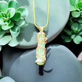 Natural Pillar Pendant Necklace Carved Jewelry Amulet with Glow in Dark Stone