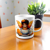 Orange Fairy Mug 11oz 15oz Ceramic Floral Gift Cup for Tea and Coffee