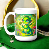 "Adorable Baby Dragon Coffee Mug - Fantasy Creature Design - Black Ceramic Cup"