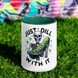 Just Dill With It 11oz Coffee Mug - Funny Pickle Skeleton Gift for Coffee Lovers