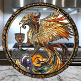 Acrylic Phoenix Suncatcher 8 Inch Round Faux Stained Glass Window Decor Gift