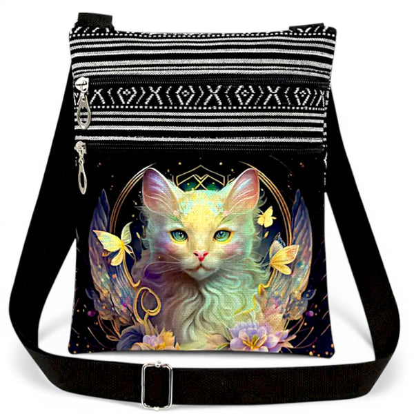 Fantasy Cat Crossbody Bag with Angel Wings - Gothic Butterfly Purse