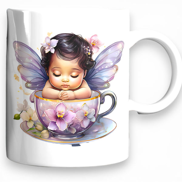 Sleeping Baby Fairy Mug 11oz 15oz Lavender Wings Orchid Teacup Magical Gift