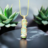Natural Pillar Pendant Necklace Carved Jewelry Amulet with Glow in Dark Stone