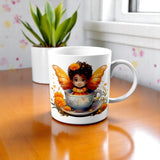 Orange Fairy Mug 11oz 15oz Ceramic Floral Gift Cup for Tea and Coffee