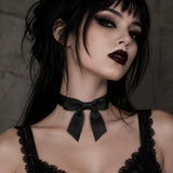 Gothic Choker Necklace Women Black Satin Bow Rhinestone Punk Collar Accessory