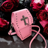 Pink Gothic Coffin Crossbody Bag with Studs & Chain | Punk Rock Shoulder Purse
