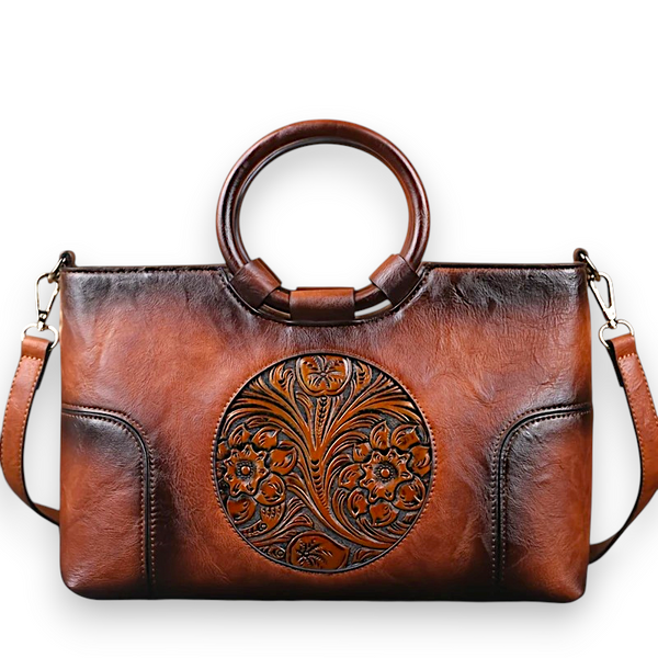 Vintage Embossed Floral Tote Bag Women's Faux Leather Gradient Handbag Purse