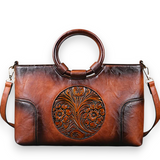 Vintage Embossed Floral Tote Bag Women's Faux Leather Gradient Handbag Purse