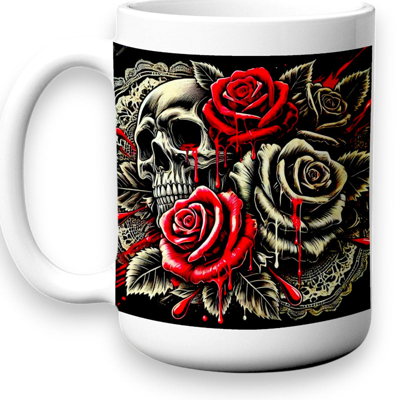 Gothic Skull Rose Mug Horror Coffee Cup Dark Fantasy Goth Gift
