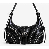 Vintage Leather Shoulder Bag for Women with Silver Accents 31x8x14cm New