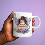 Sleeping Baby Fairy Mug 11oz 15oz Lavender Wings Orchid Teacup Magical Gift