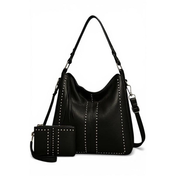 Women's Retro Punk Rivet Tote Bag and Wallet - Large Capacity Shoulder Handbag