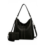 Women's Retro Punk Rivet Tote Bag and Wallet - Large Capacity Shoulder Handbag