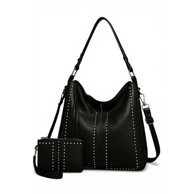 Women's Retro Punk Rivet Tote Bag and Wallet - Large Capacity Shoulder Handbag