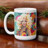 Retro Pop Art Woman Mug 11oz 15oz Colorful Funky Coffee Cup Boho Gift