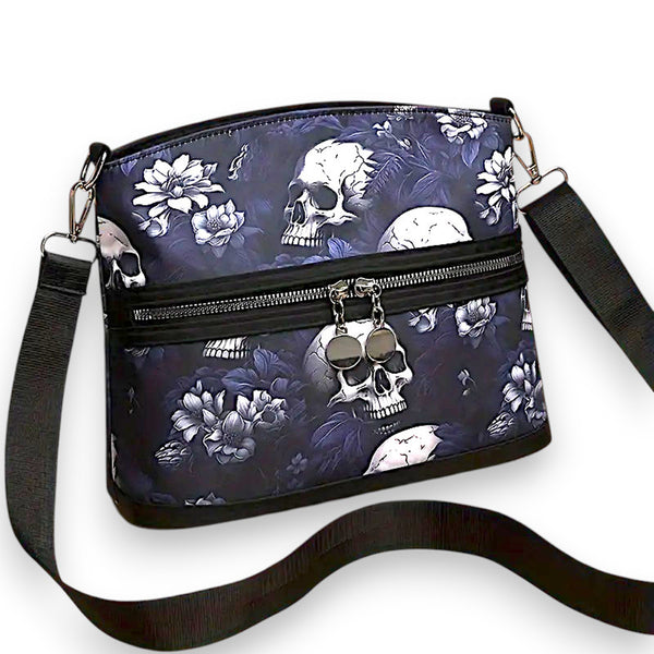 Gothic Skull Crossbody Bag Dark Floral Punk Shoulder Purse Alternative Fashion
