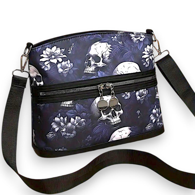 Gothic Skull Crossbody Bag Dark Floral Punk Shoulder Purse Alternative Fashion