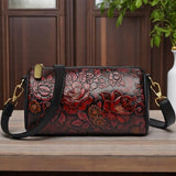 Genuine Leather Floral Crossbody Bag Women's Clutch Purse Boho Vintage Style