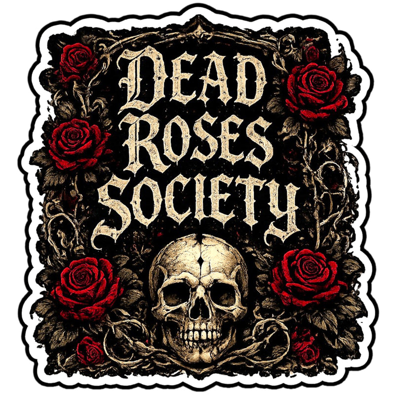 Dead Roses Society 4" BOPP Waterproof Gothic Skull Rose Decal Sticker