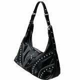 Vintage Leather Shoulder Bag for Women with Silver Accents 31x8x14cm New