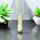Natural Pillar Pendant Necklace Carved Jewelry Amulet with Glow in Dark Stone