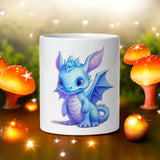 "Adorable Baby Ice Dragon Mug - Cute Fantasy Creature Coffee Cup"