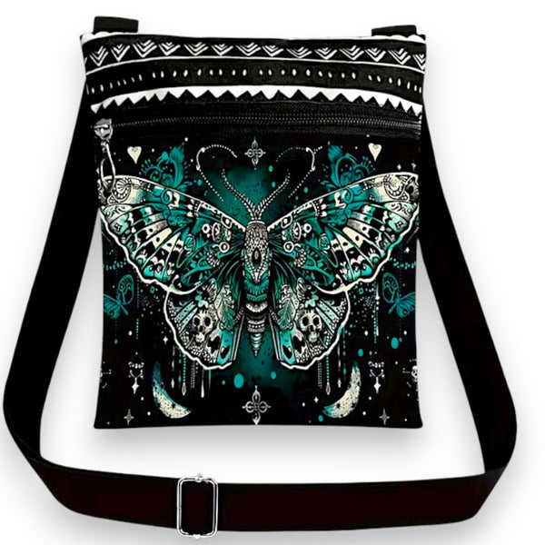 Teal Skull Moth Crossbody Bag Gothic Fantasy Witchy Purse for Women