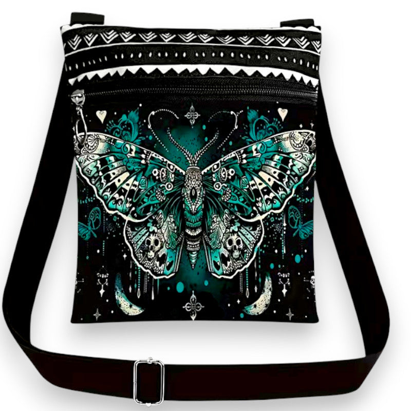 Teal Skull Moth Crossbody Bag Gothic Fantasy Witchy Purse for Women