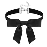 Gothic Choker Necklace Women Black Satin Bow Rhinestone Punk Collar Accessory
