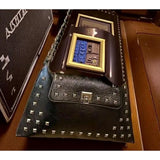 Black Patent Studded Chain Strap Shoulder Bag Flap Clutch Gothic Punk Glam