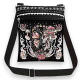 Gothic Butterfly Mushroom Crossbody Bag Dark Fantasy Purse for Women 7x9.25 in