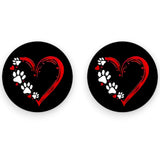 Dog Paw Heart Car Coasters Set - Slip Proof 2pc for Pet Lovers, Gift Idea