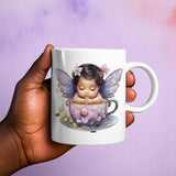 Sleeping Baby Fairy Mug 11oz 15oz Lavender Wings Orchid Teacup Magical Gift