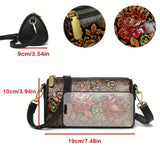 Genuine Leather Floral Crossbody Bag Women Clutch Boho Vintage Handcrafted