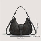 Distressed Leather Crescent Moon Moto Bag - Vintage Women's Crossbody Purse