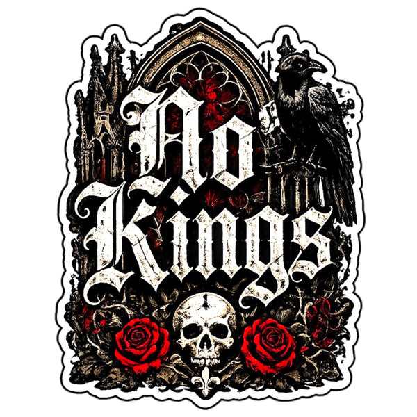 No Kings Sticker 4 Inch Waterproof Gothic Raven Skull Car Decal BOPP Art
