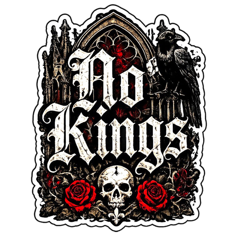 No Kings Sticker 4 Inch Waterproof Gothic Raven Skull Car Decal BOPP Art