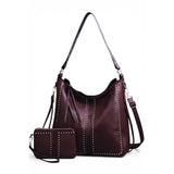 Women's Retro Punk Rivet Tote Bag and Wallet - Large Capacity Shoulder Handbag