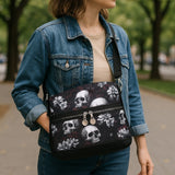 Gothic Skull Floral Crossbody Bag for Women Punk Style Shoulder Purse