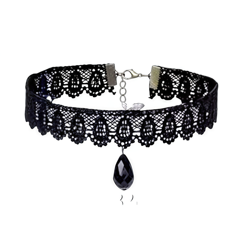 Black Lace Choker Necklace for Women, Neo-Gothic Punk Clavicle Jewelry