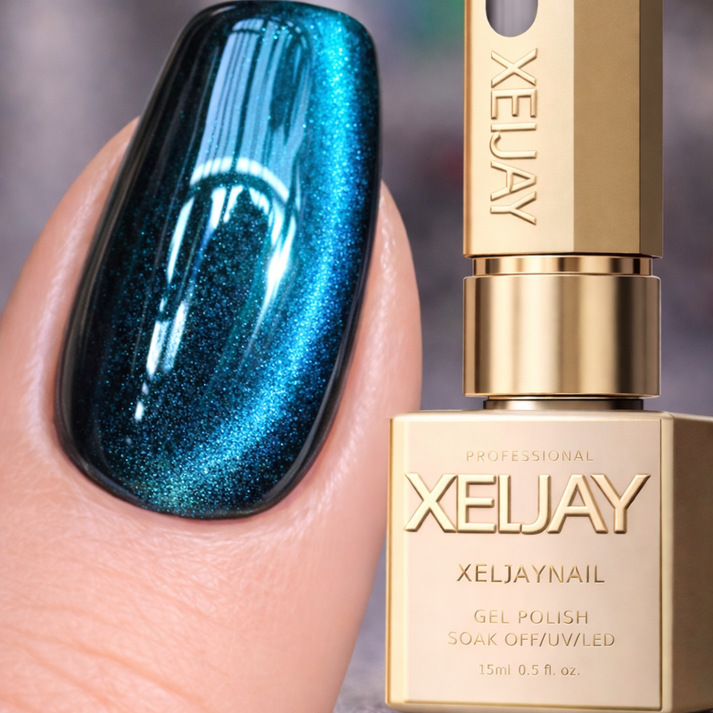 Xeljay #05 Deep Teal Cat Eye Magnetic Gel Polish 15ml Multi Stripe Aqua Glow